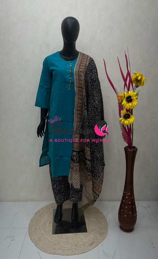 Readymade 3pc Set - Kalamkari Cotton Set - VVRMS019