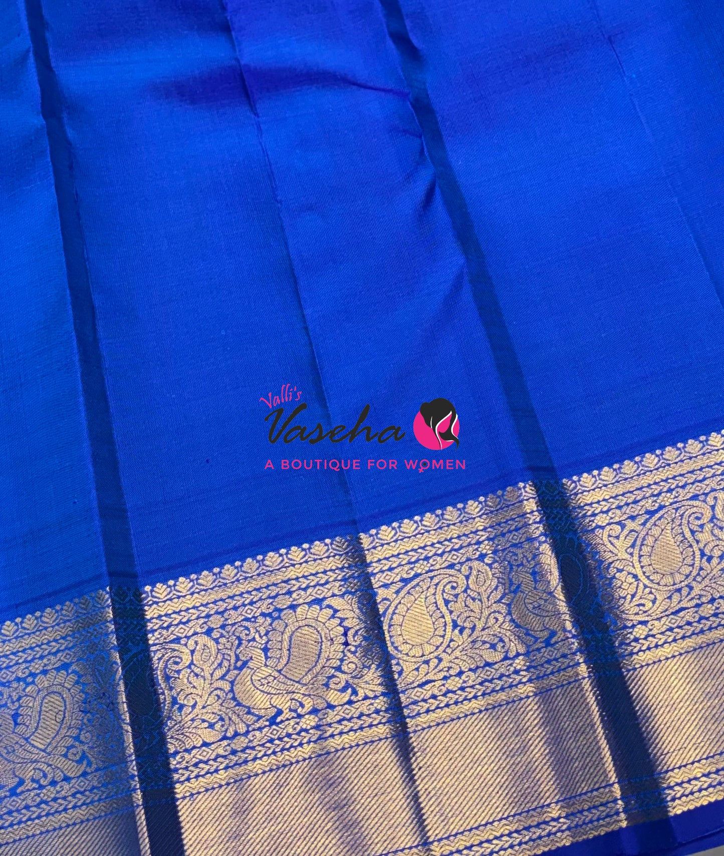 Pure Kanchipuram Silk Saree - Vairavoosi Design  - Dual Tone Blue & Blue Combo - VVPS059