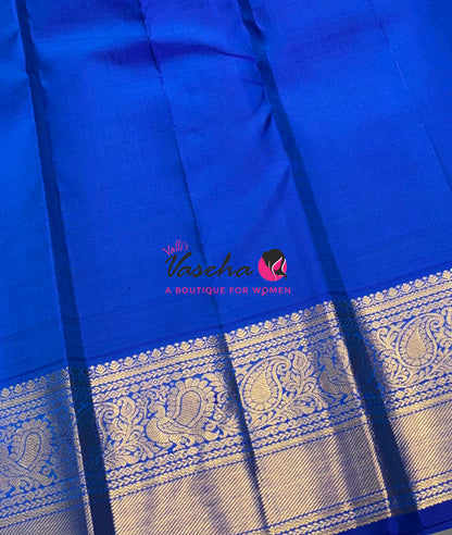 Pure Kanchipuram Silk Saree - Vairavoosi Design  - Dual Tone Blue & Blue Combo - VVPS059