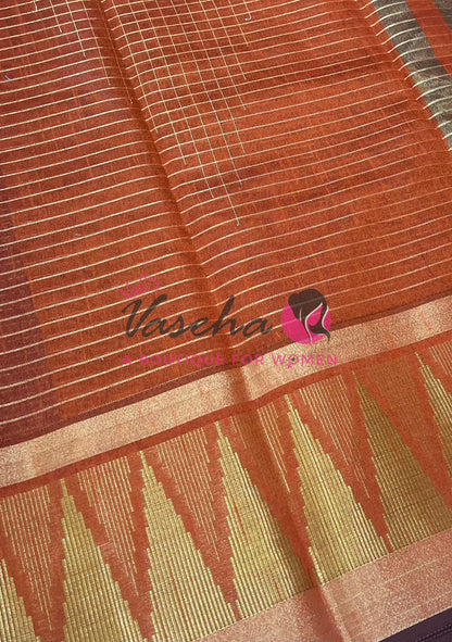 Semi Raw Silk - Lakshadeepam Design - Purple With Rust Orange Shade - VVRS008