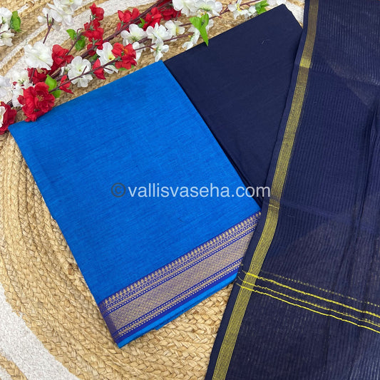Unstitched Salwar Material - Mangalagiri Cotton - Blue & Blue Shade - VVUSM014