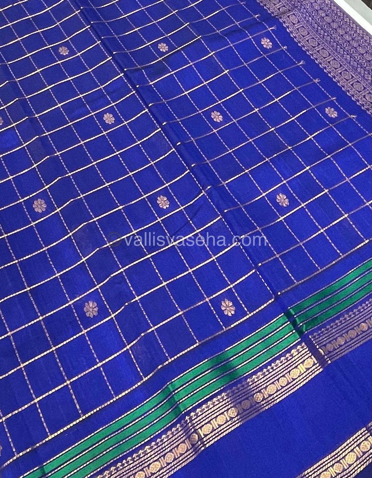 Pure Silk Cotton Saree - Retta Petta Border - Blue Shade - VVPSC001
