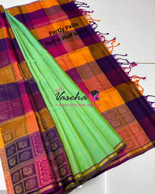 Pure Soft Silk Saree - Partly Pallu -  Half & Half Saree - VVPSS088
