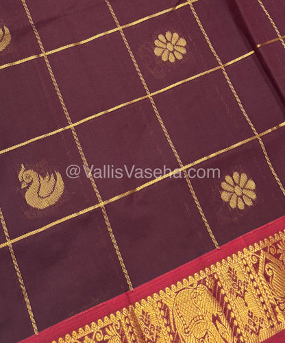 Semi Silk Cotton Saree - Brown with Purplish Pink shade - VVSSC002
