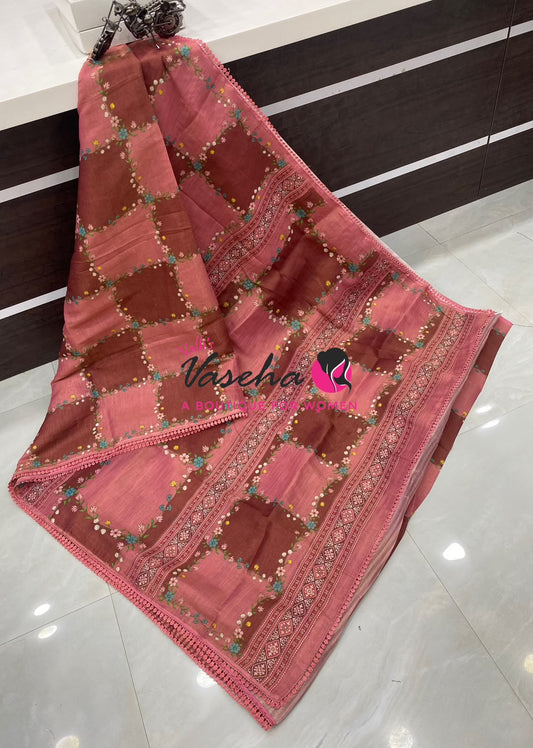 Linen Tissue Saree -  Light & Dark Combo - Maroon Shade - VVLTS007
