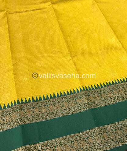 Kanchi Semi Silk - Mayil & Chakkaram design - Yellow with Green - VVKSS001