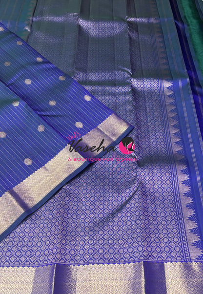Pure Kanchipuram Silk Saree - Vairavoosi Design  - Dual Tone Blue Shade  - VVPS087