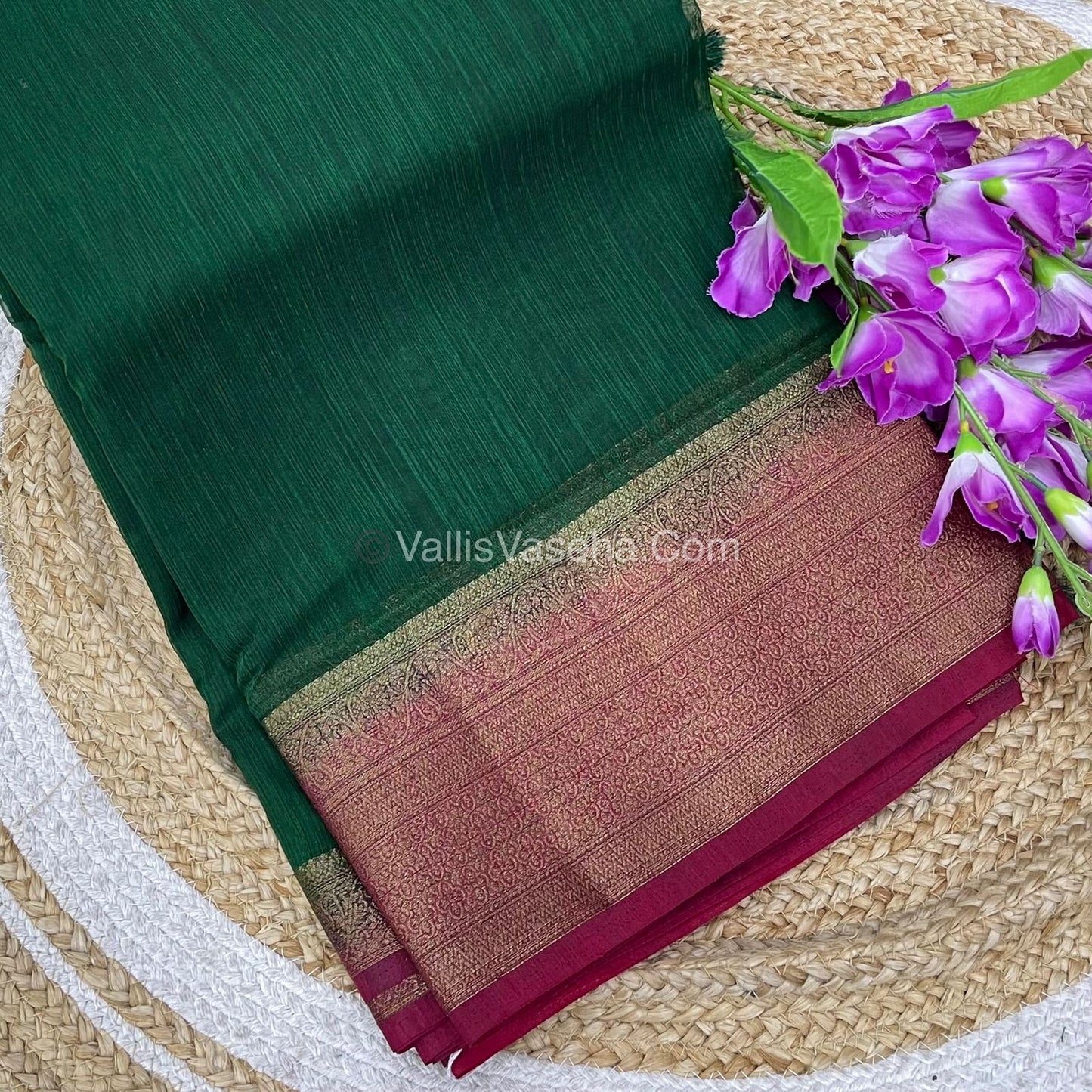 Bamboo Silk Saree - Green with Pink Shade - VVBSS008