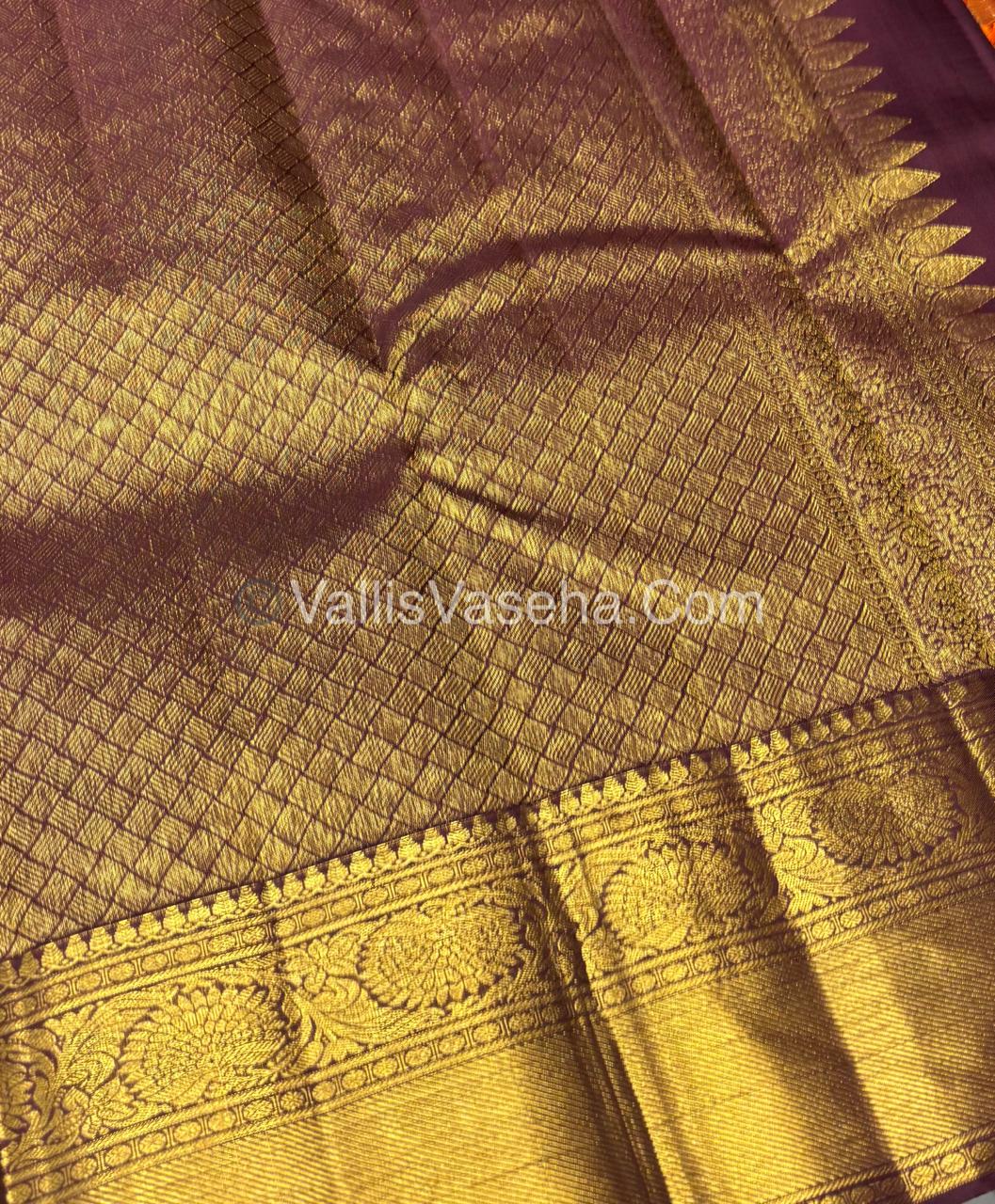 Pure Kanchipuram Silk Saree - Rust Orange & Wine Brown Combo - VVPS040