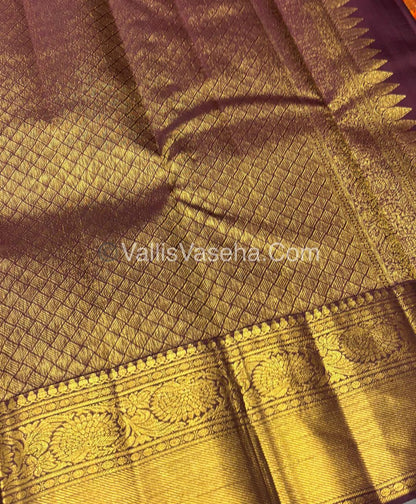 Pure Kanchipuram Silk Saree - Rust Orange & Wine Brown Combo - VVPS040