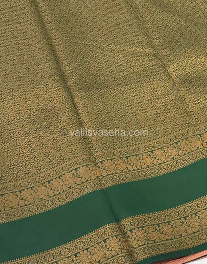 Kanchi Semi Silk - Peach with Green - Mayil & Chakkaram design - VVKSS001