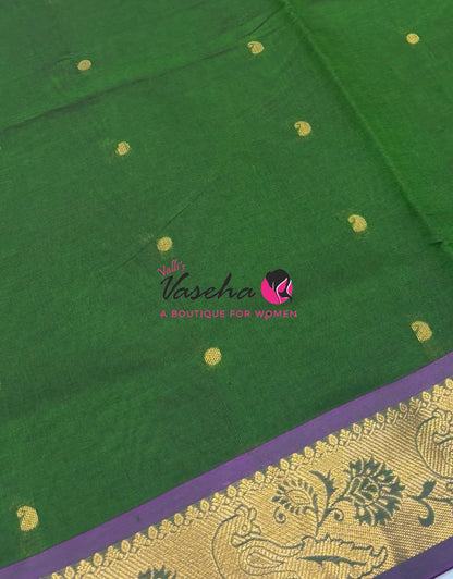 Semi Silk Cotton Saree - Small Round with Zari Butta  -  VVSSC014