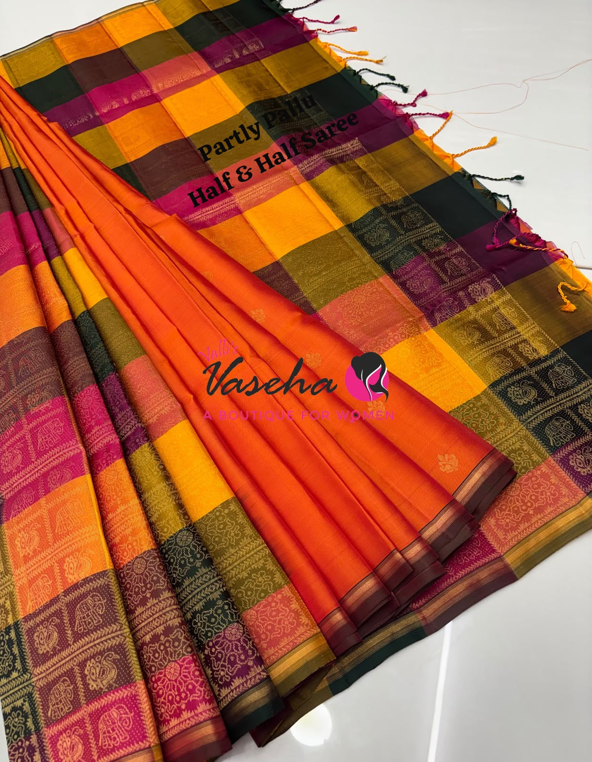 Pure Soft Silk Saree - Partly Pallu -  Half & Half Saree - VVPSS088