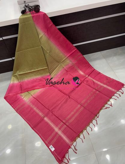 Bhagalpuri Silk | Light Green With Pink Combo | VVBS011