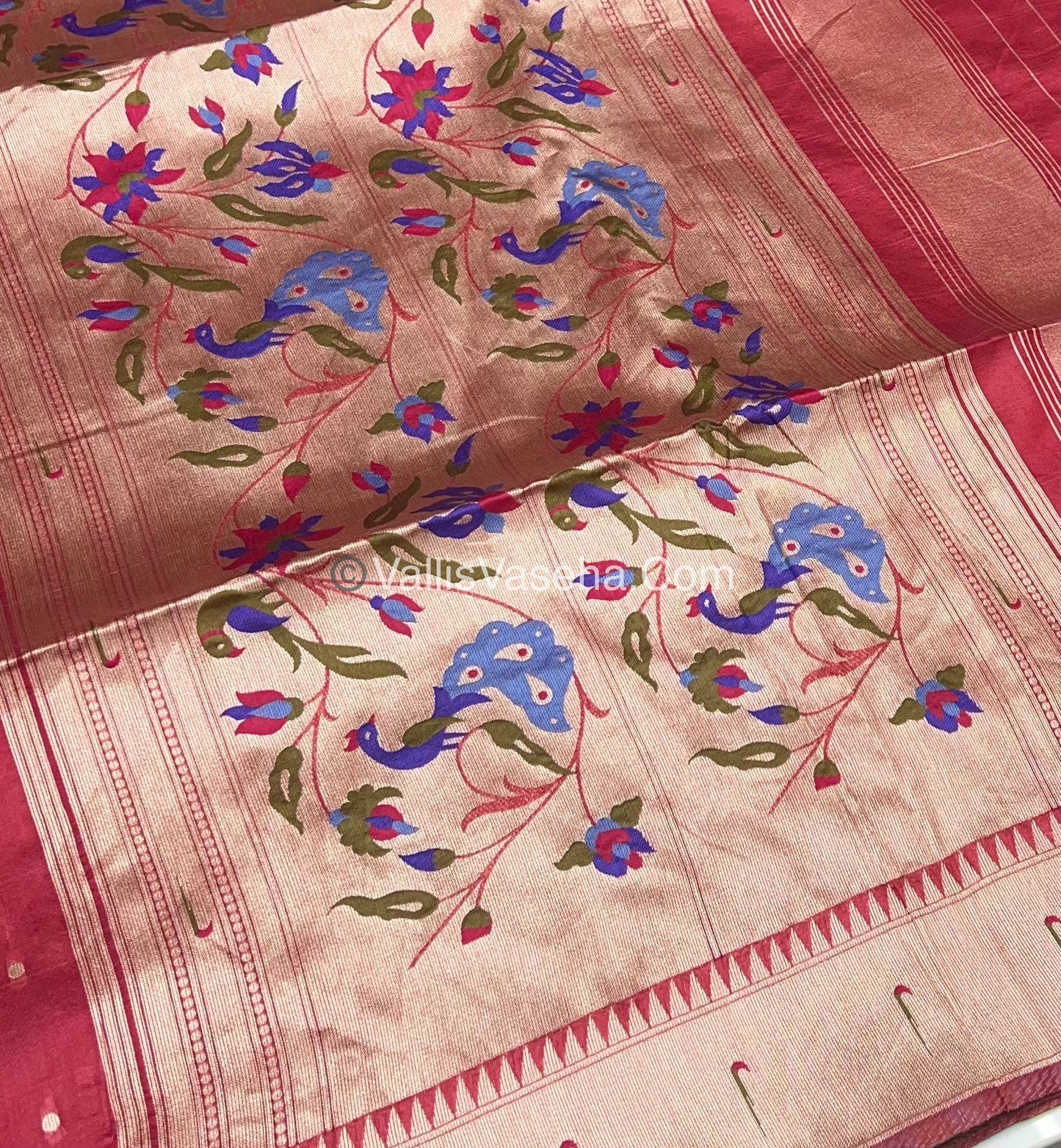 Semi Raw Silk - Paithani Design Weaving - Reddish Pink Shade - VVRS005