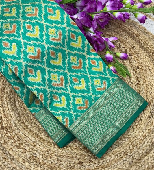 Semi Tussar Silk Saree - Ikkat / Pochampally Design - Ramar Green Shade - VVSTS033