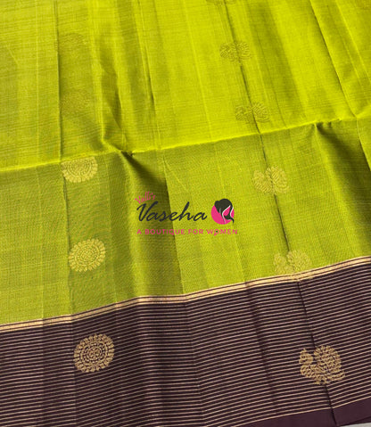 Pure Soft Silk Saree - Green with Brown - VVPSS071