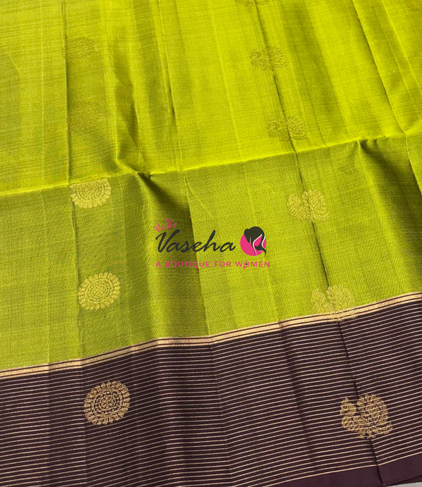 Pure Soft Silk Saree - Green with Brown - VVPSS071