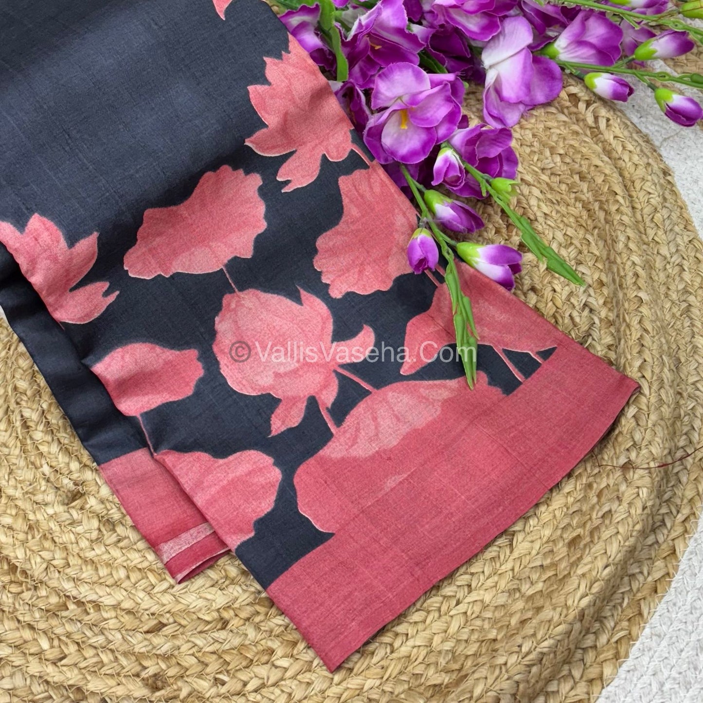 Pure Tussar Silk - Black With Peach Shade - VVPTS001