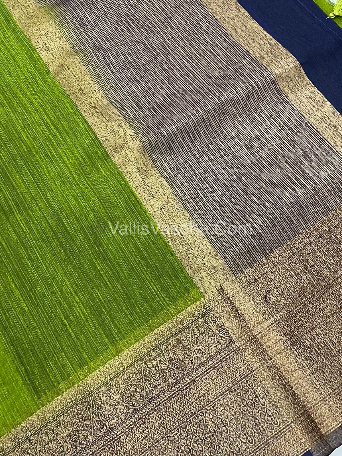 Bamboo Silk Saree - Green With Blue Shade - VVBSS008