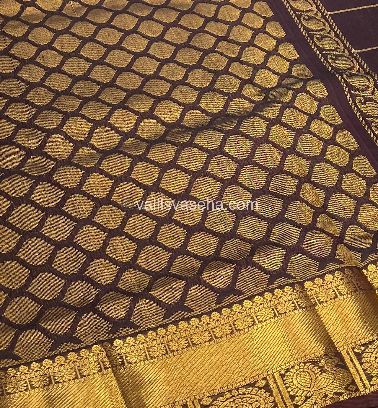Pure Silk Cotton Saree - Mayil & Chakkaram Design - Orange  With Brownish Merun - VVMC001