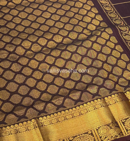 Pure Silk Cotton Saree - Mayil & Chakkaram Design - Orange  With Brownish Merun - VVMC001