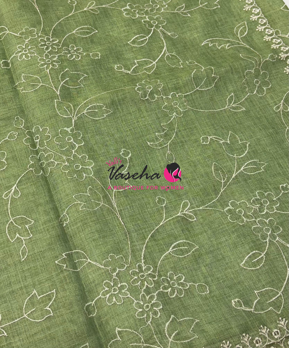 Linen Tissue Saree - Green Shade - VVLTS009