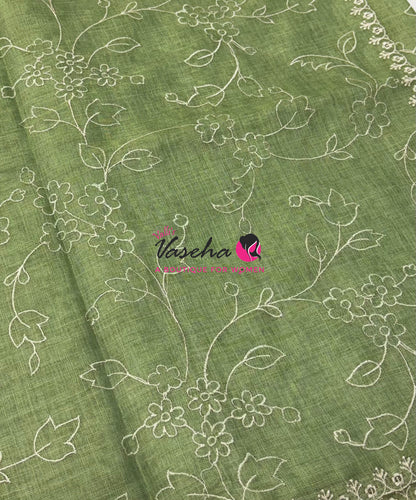 Linen Tissue Saree - Green Shade - VVLTS009