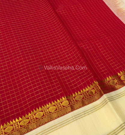 Pure Korvai Silk Cotton - Retta Petta Border - Red with Half White( Light Cream) Combo - VVKSC010