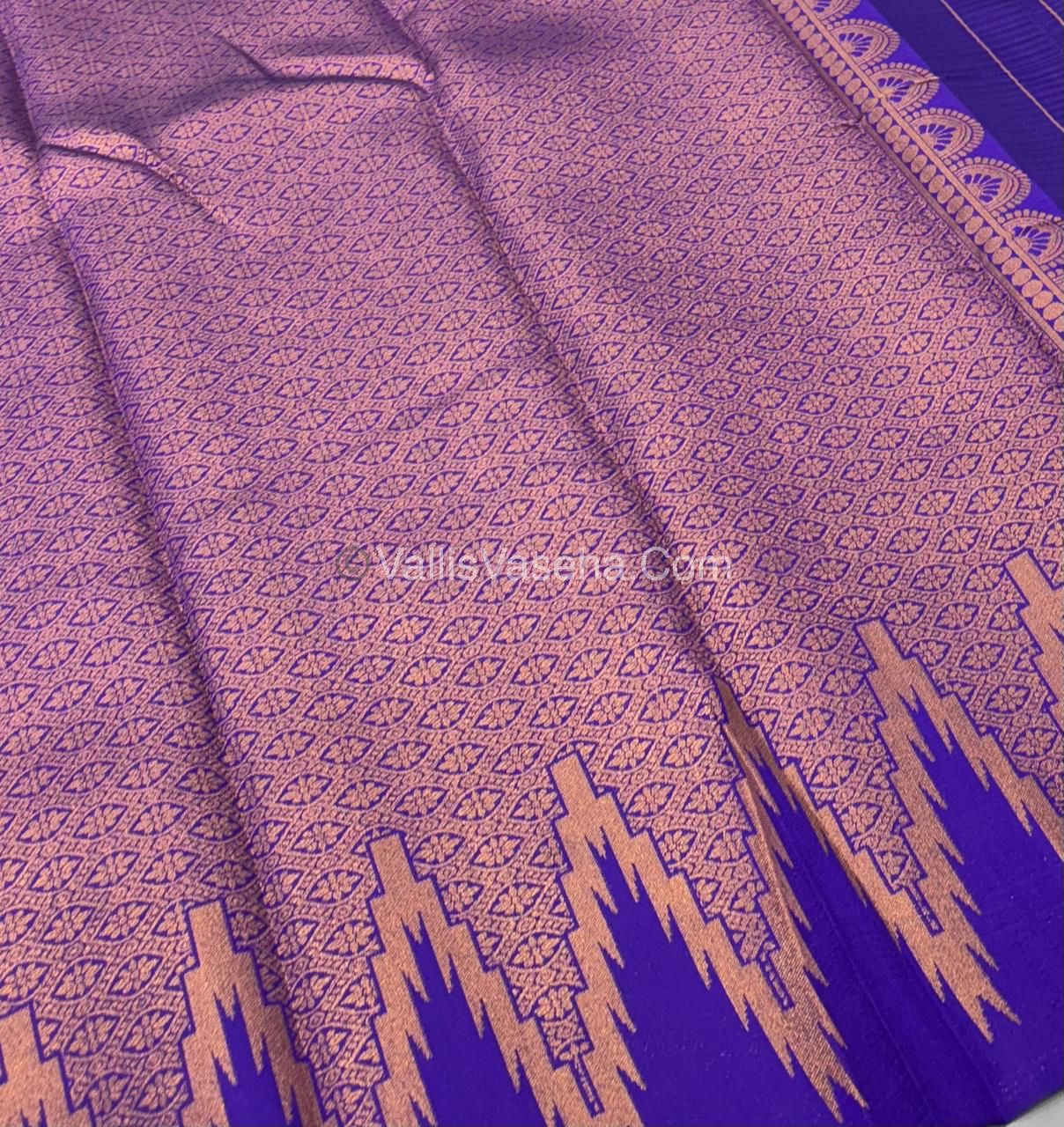 Kanchi Semi Silk  - Cream with Violetish Blue - VVKSS003