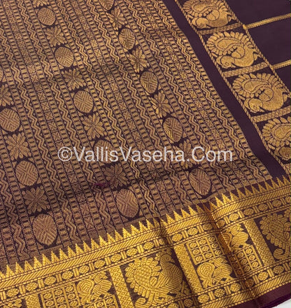 Pure Silk Cotton Saree - Mayil & Chakkaram Design -  Pink With Brown Combo -VVMC003