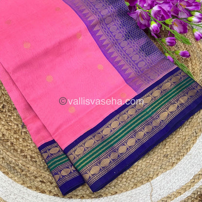 Pure Korvai Silk Cotton Saree - Pink with Blue - VVKSC004