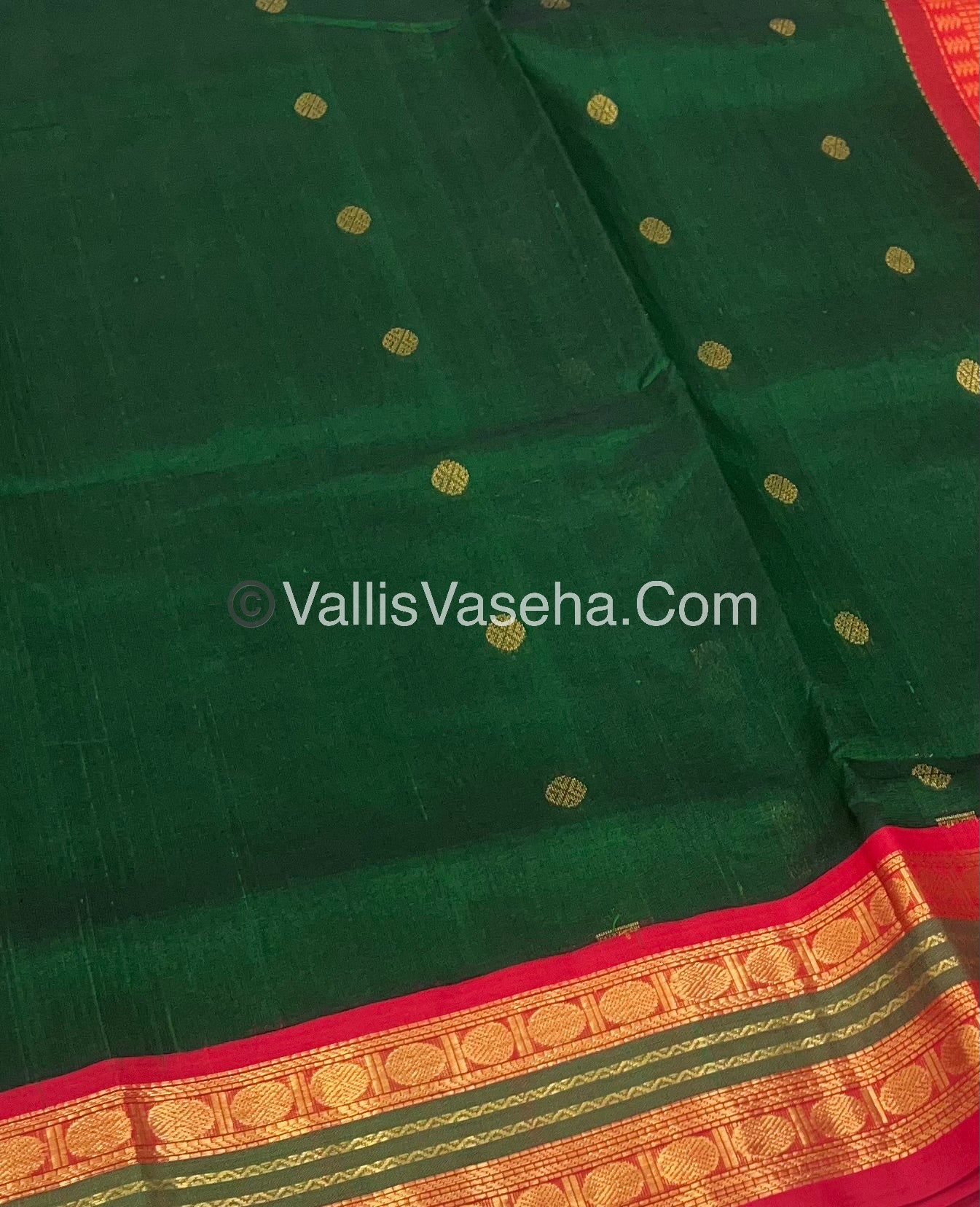 Pure Korvai Silk Cotton Saree - Green with Red - VVKSC004