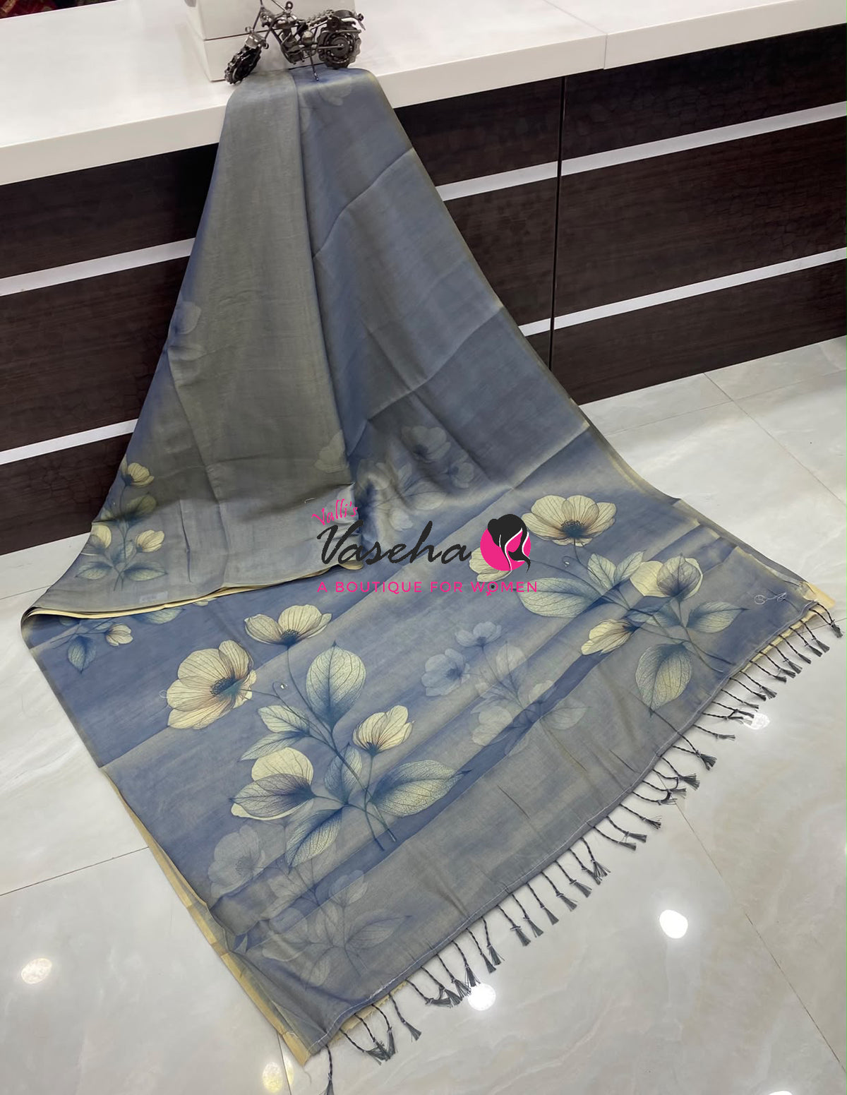 Linen Tissue Saree - Grey Shade - VVLTS006