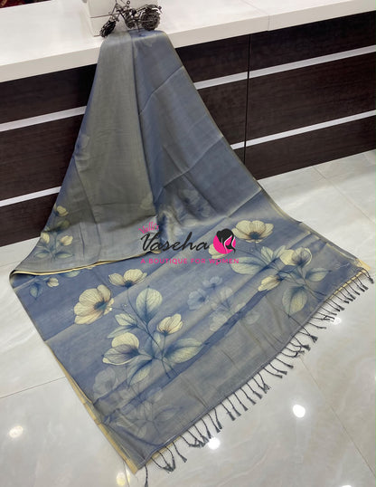 Linen Tissue Saree - Grey Shade - VVLTS006