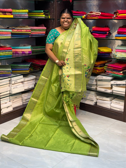 Semi Raw Silk - Paithani Design Weaving - Green Shade - VVRS005