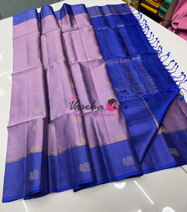 Pure Soft Silk Saree - Lavender with Blue - VVPSS071