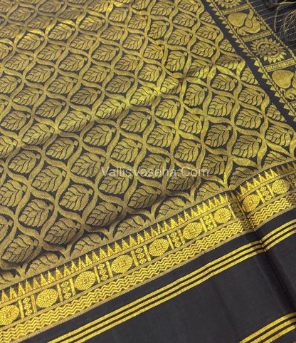 Pure Korvai Silk Cotton - Retta Petta Border - Pista Green with Black Combo - VVKSC010