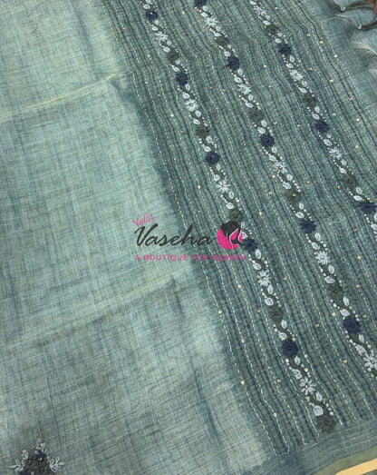 French Knot - Linen Tissue Saree - Blue Shade - VVLFN015