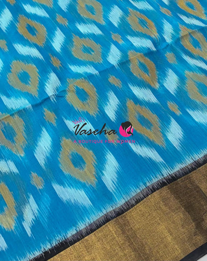 Pochampally Silk Cotton Saree - Blue  & Black Shade - VVPPS001