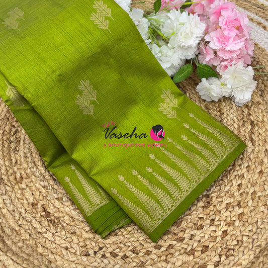 Semi Tussar Silk Saree | Lemon Green Shade |VVSTS050