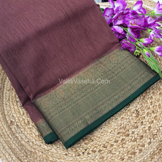 Bamboo Silk Saree -  Brown with green Shade - VVBSS009