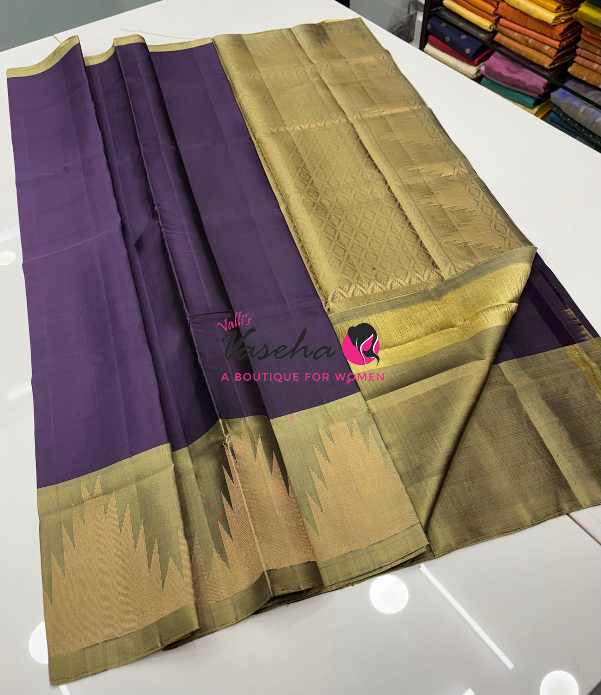 Pure Soft Silk Saree - Purple & Olive Green - VVPSS032