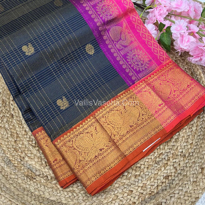 Pure Silk Cotton Saree - Vairavoosi checks - Mayil & Chakkaram - VVMCV002