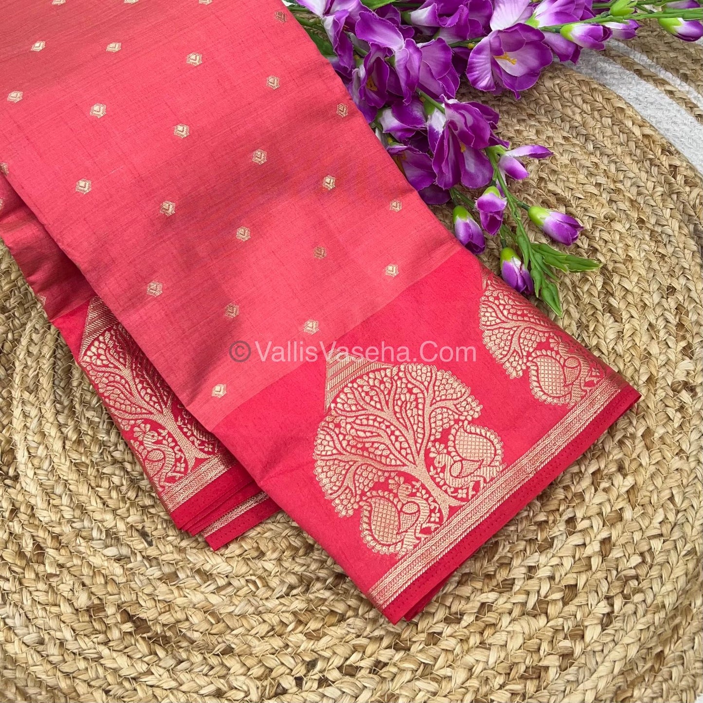 Semi Tussar Silk Saree - Peach  Shade - VVSTS036