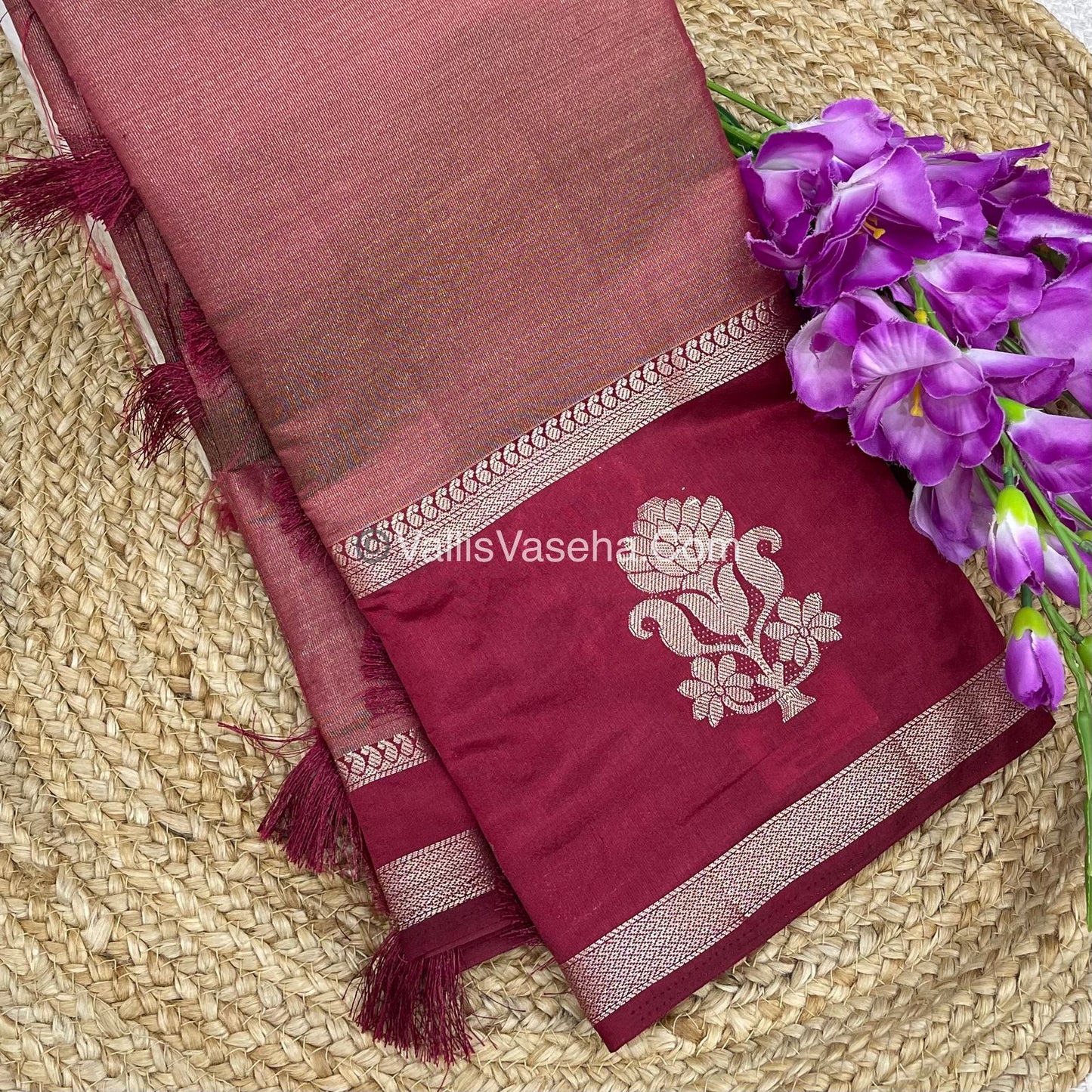 Semi Tissue Tussar Silk - Maroon Shade - VVSTS043