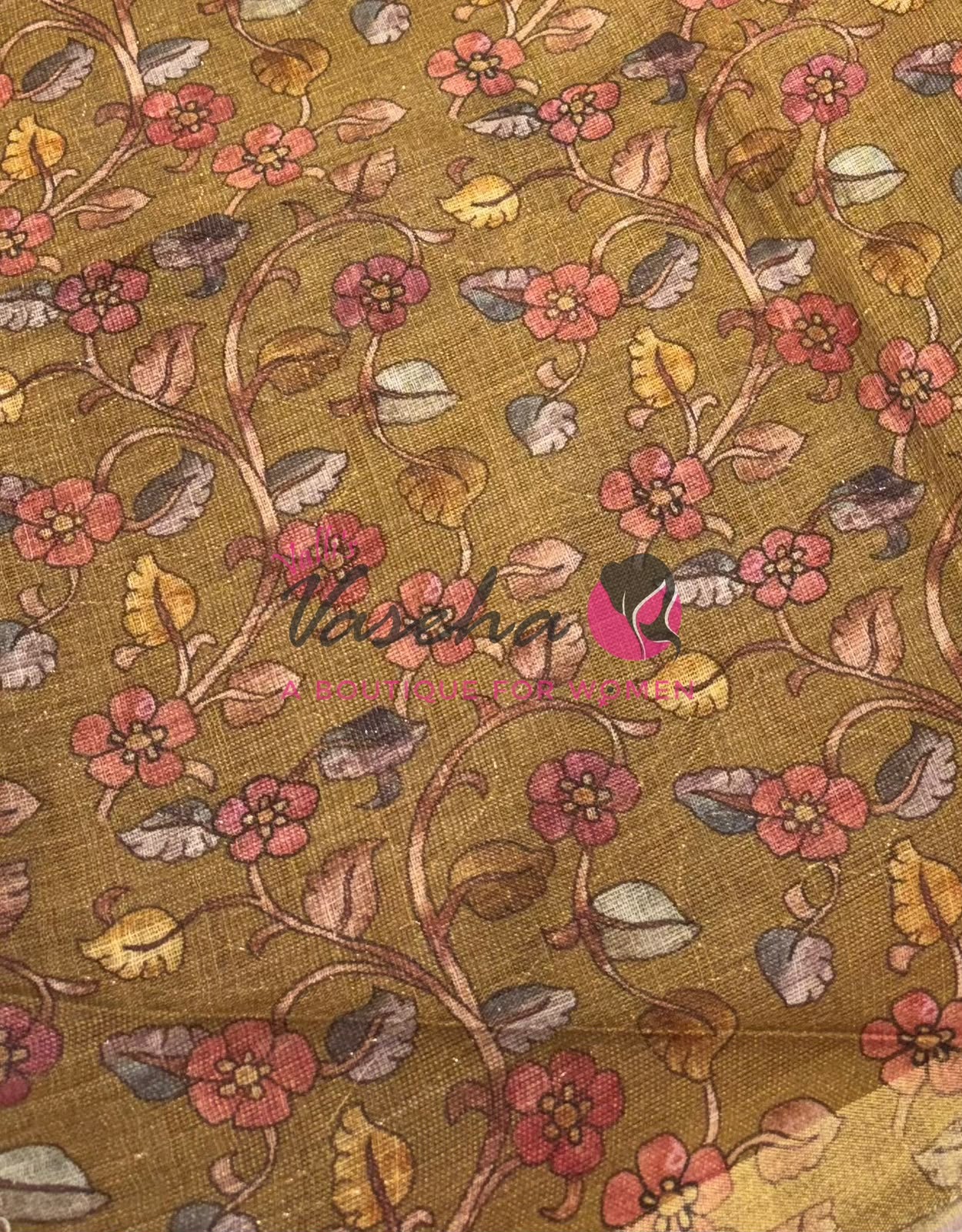 Linen Tissue Saree - Mirror Work Embroidery - Peach With Mustard Yellow Shade - VVLTS001