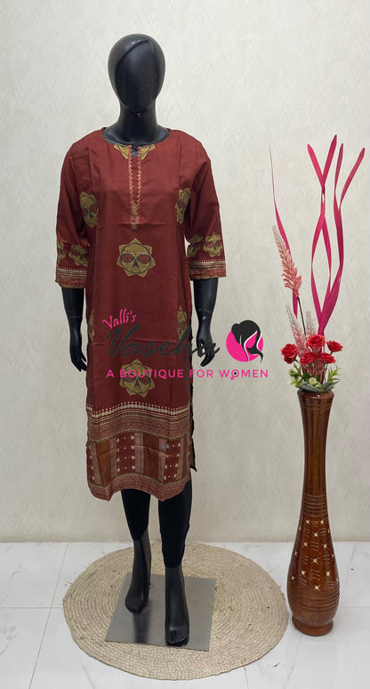 Ready Made - Semi Muslin Silk  - Straight Cut Kurti - VVRK009