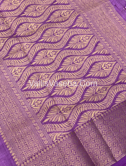 Semi Tussar Silk - Grand Pallu  - Lilac / Light Lavendar Shade - VVSTS022