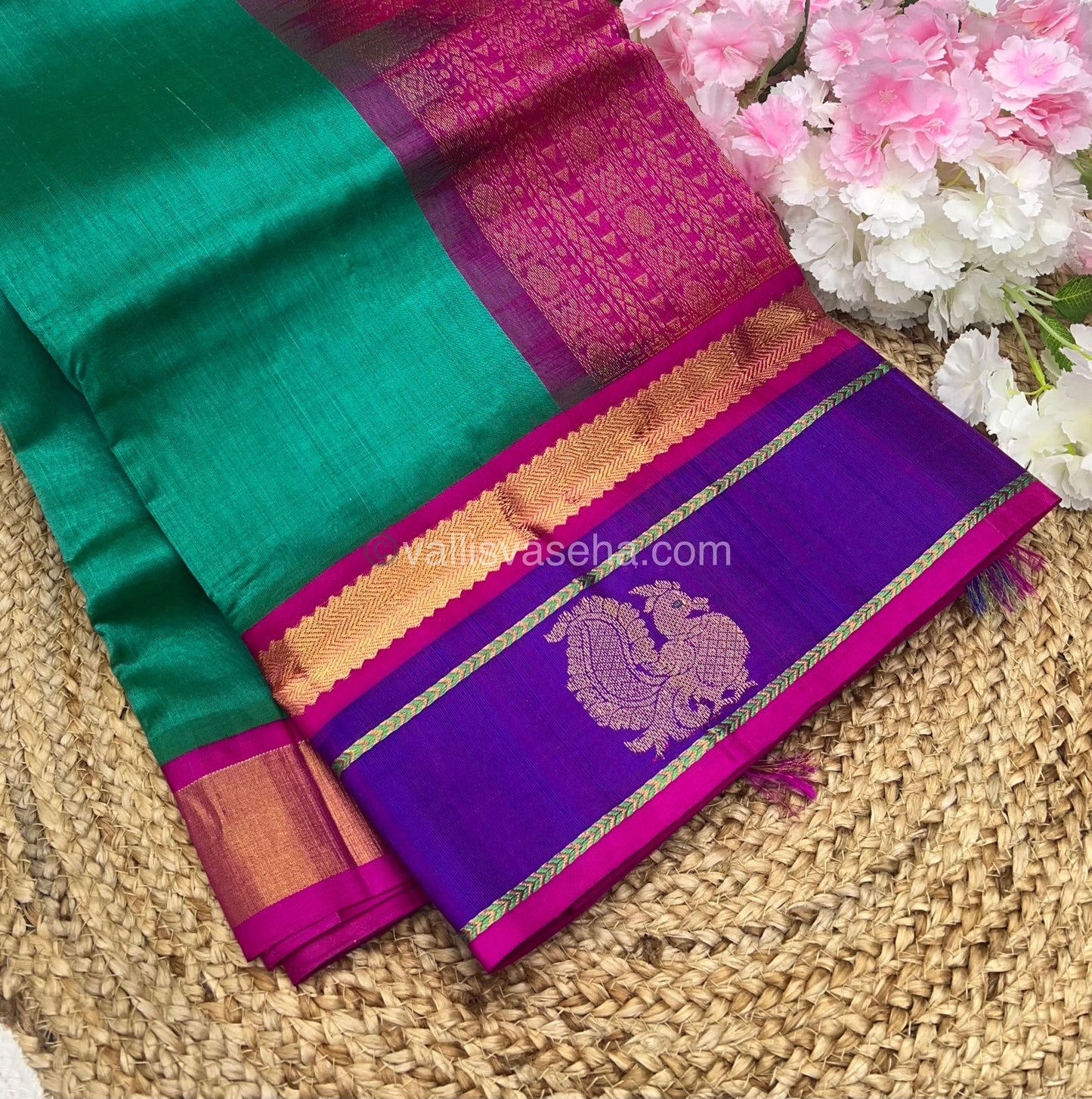 Pure Korvai Silk Cotton With Peacock Butta Border - VVKSC017